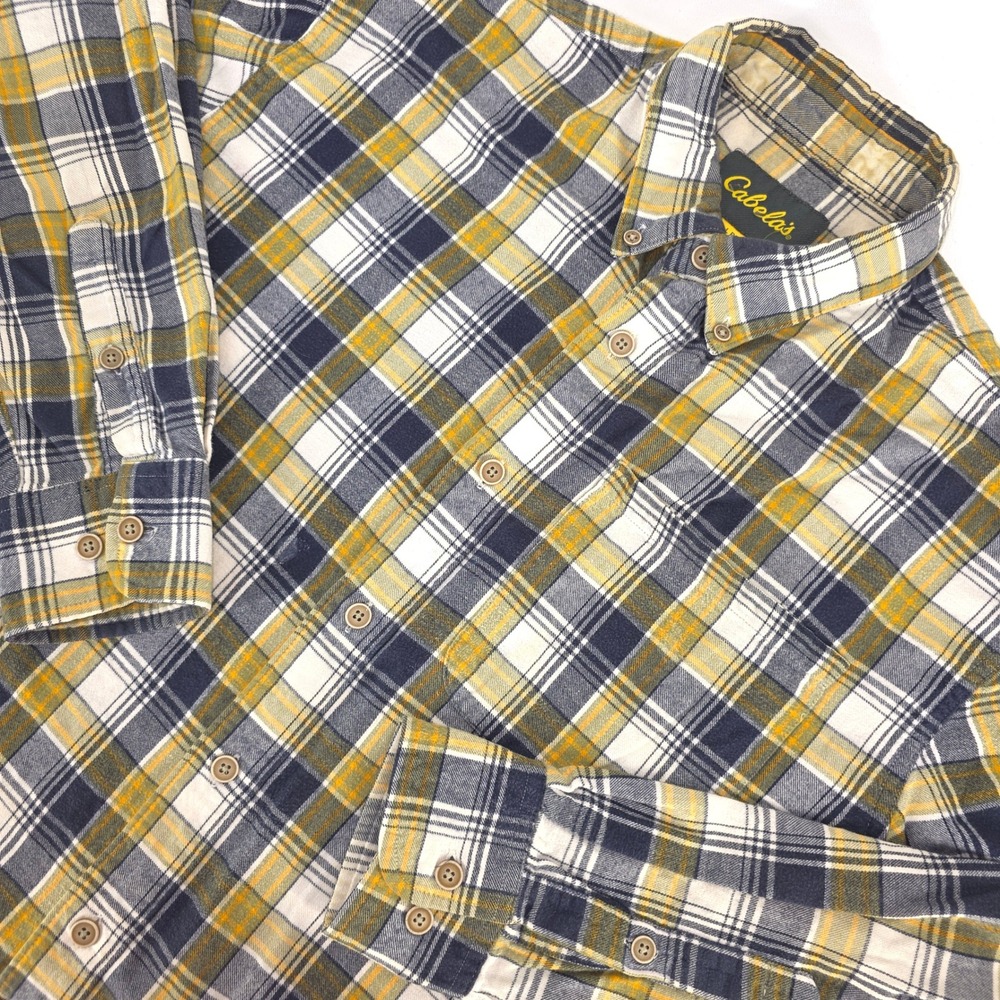 Cabela's Plaid‎ Flannel Button Front Shirt Men's Large Long Sleeve Heavyweight